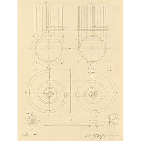 Plate 6 for Elements of Civil Architecture, ca. 1818-1850 Black Modern Wood Framed Art Print with Double Matting by Vannini, Giuseppe