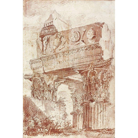 Sketch of Roman architectural fragment, 1786 White Modern Wood Framed Art Print by Peyre, Marie-Joseph