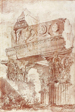 Sketch of Roman architectural fragment, 1786 Black Ornate Wood Framed Art Print with Double Matting by Peyre, Marie-Joseph