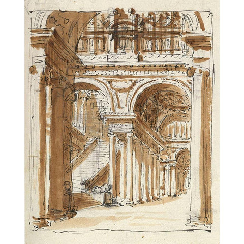 Grand entrance hall, Italy, 1786 Black Modern Wood Framed Art Print by Peyre, Marie-Joseph