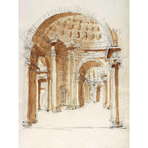 Interior hallway, Italy, 1786 Gold Ornate Wood Framed Art Print with Double Matting by Peyre, Marie-Joseph