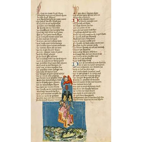 Alexander the Great in the Air White Modern Wood Framed Art Print by German 15th Century