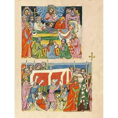 The Death of the Virgin; The Punishment of the Mockers Black Modern Wood Framed Art Print with Double Matting by German 15th Century