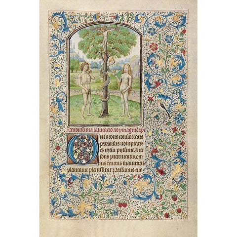 Adam and Eve Eating the Forbidden Fruit Gold Ornate Wood Framed Art Print with Double Matting by Vrelant, Wilem