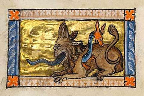 A Crocodile and a Hydrus (detail) Black Ornate Wood Framed Art Print with Double Matting by Franco-Flemish 13th Century