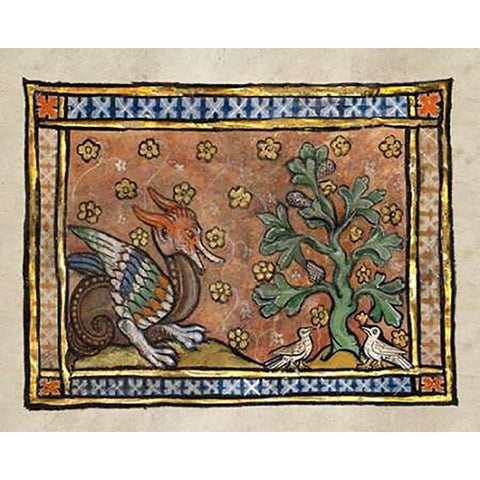 A Dragon Charging Two Doves (detail) Black Modern Wood Framed Art Print by Franco-Flemish 13th Century