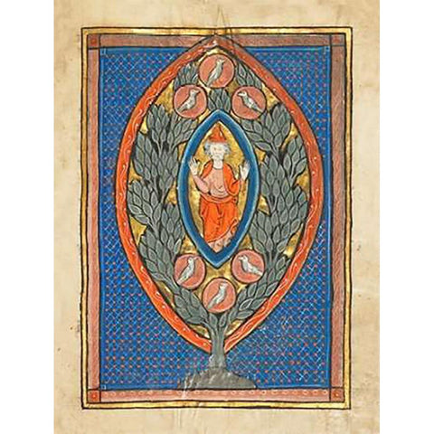 A Man Enthroned within a Mandorla in a Tree Gold Ornate Wood Framed Art Print with Double Matting by Franco-Flemish 13th Century