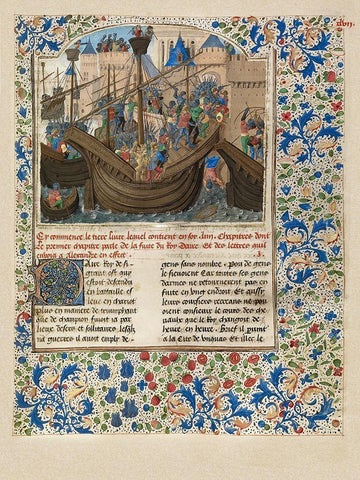 Alexander Attacks the City of Tyre White Modern Wood Framed Art Print with Double Matting by Master of the Jardin de vertueuse consolation,