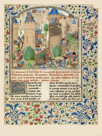 Alexander Fights in the Town of the Sudracae Black Ornate Wood Framed Art Print with Double Matting by Master of the Jardin de vertueuse consolation