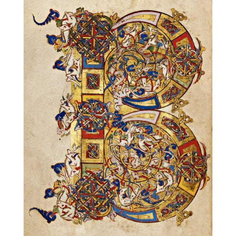 Inhabited Initial B Black Modern Wood Framed Art Print with Double Matting by Italian 12th Century