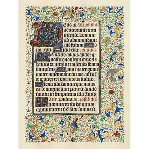 Decorated Text Page Gold Ornate Wood Framed Art Print with Double Matting by Flemish 15th Century