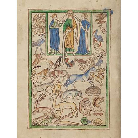 Adam Naming the Animals White Modern Wood Framed Art Print by English 13th Century