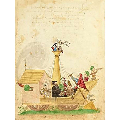 Civic festival of the Nuremberg Schembartlauf - Ship Float Black Modern Wood Framed Art Print by German 16th Century