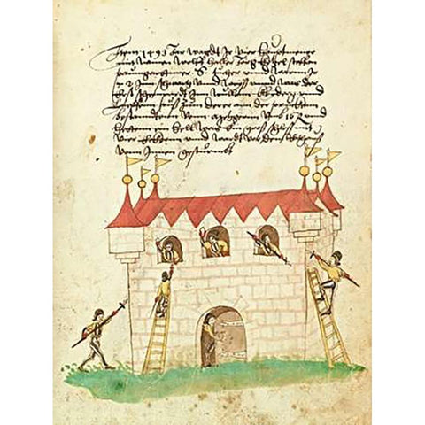 Civic festival of the Nuremberg Schembartlauf - Castle Black Modern Wood Framed Art Print with Double Matting by German 16th Century