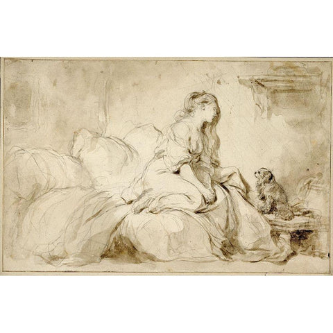 Oh! If Only He Were as Faithful to Me Gold Ornate Wood Framed Art Print with Double Matting by Fragonard, Jean-HonorÃ©