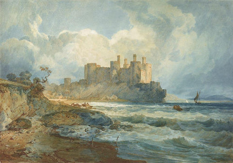 Conway Castle, North Wales White Modern Wood Framed Art Print with Double Matting by Turner, Joseph Mallord William