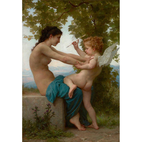 A Young Girl Defending Herself against Eros Black Modern Wood Framed Art Print with Double Matting by Bouguereau, William-Adolphe