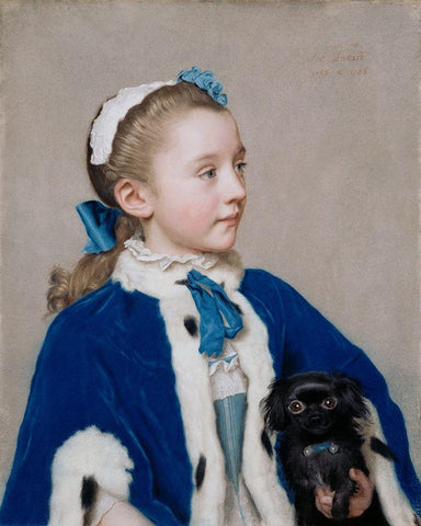 Portrait of Maria Frederike van Reede-Athlone at Seven Years of Age Black Ornate Wood Framed Art Print with Double Matting by Liotard, Jean-Ã‰tienne