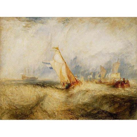 Van Tromp, going about to please his Masters, Ships a Sea, getting a Good Wetting, Gold Ornate Wood Framed Art Print with Double Matting by Turner, Joseph Mallord William