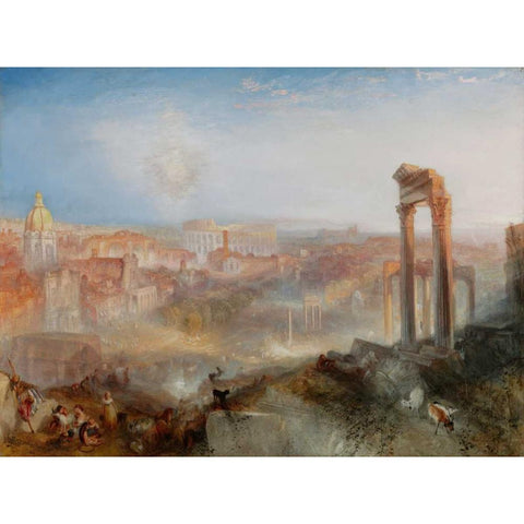 Modern Rome - Campo Vaccino Black Modern Wood Framed Art Print with Double Matting by Turner, Joseph M.W.