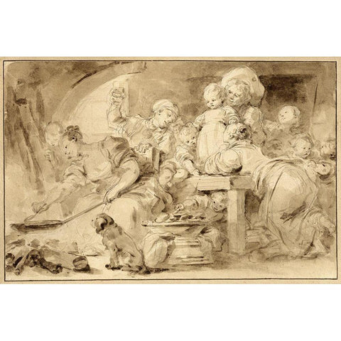 Making Fritters (Les Beignets) Gold Ornate Wood Framed Art Print with Double Matting by Fragonard, Jean-HonorÃ©