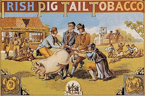 Pigs and Pork: Irish Pig Tail Tobacco Black Ornate Wood Framed Art Print with Double Matting by Advertisement