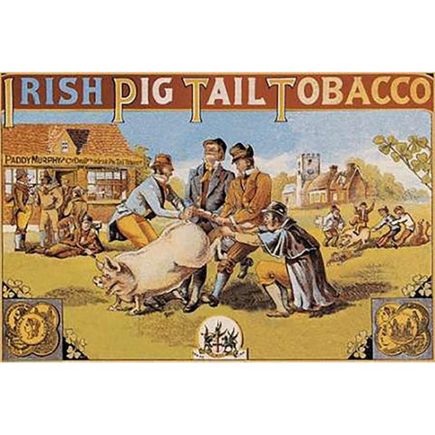 Pigs and Pork: Irish Pig Tail Tobacco White Modern Wood Framed Art Print by Advertisement