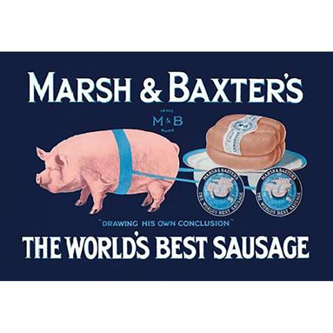 Pigs and Pork: Marsh and Baxters Worlds Best Sausage Black Modern Wood Framed Art Print with Double Matting by Advertisement