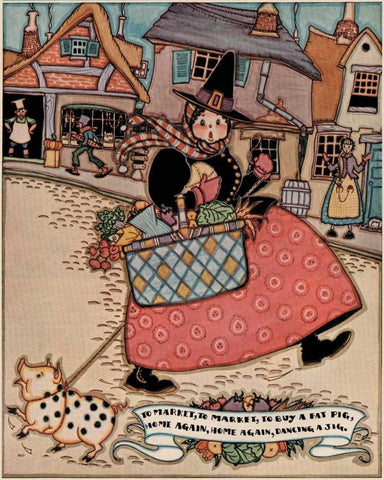 Pigs and Pork: Home Arts: To Market White Modern Wood Framed Art Print with Double Matting by Jones, Mary Wright