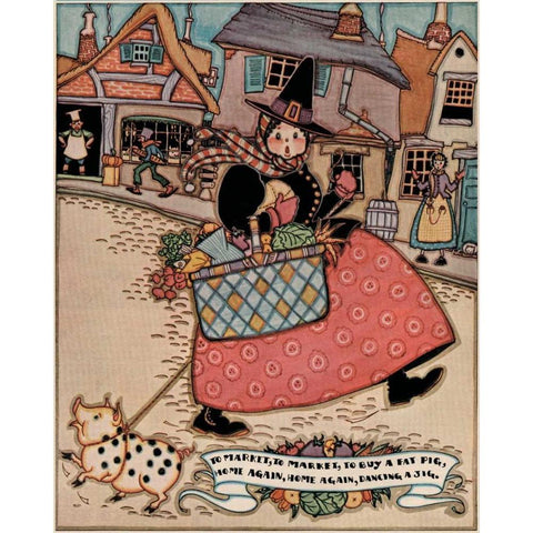 Pigs and Pork: Home Arts: To Market Black Modern Wood Framed Art Print by Jones, Mary Wright