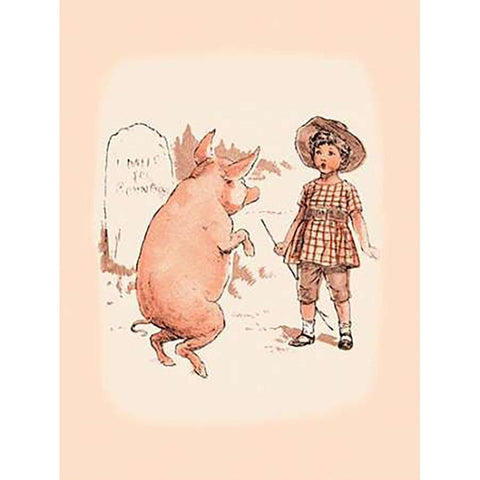 Pigs and Pork: Pig on Hind Legs and Little Girl Black Modern Wood Framed Art Print with Double Matting by Advertisement