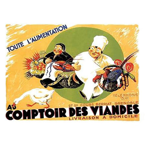 Cooks: Au Comptoir des Viandes White Modern Wood Framed Art Print by Advertisement