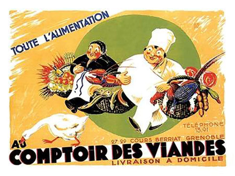 Cooks: Au Comptoir des Viandes Black Ornate Wood Framed Art Print with Double Matting by Advertisement