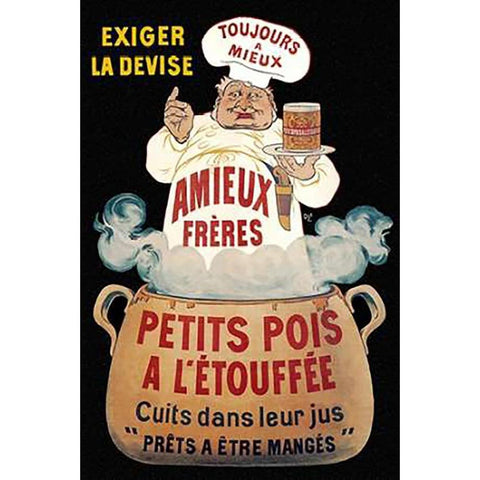 Cooks: Amieux Freres - Petits Pois a lEtouffee White Modern Wood Framed Art Print by Oge, Eugene