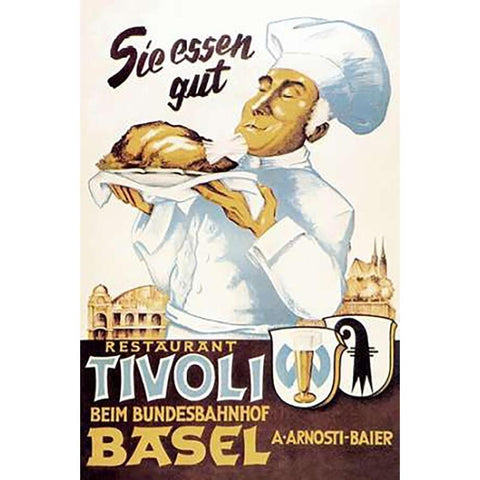 Cooks: Restaurant Tivoli Basel White Modern Wood Framed Art Print by Advertisement