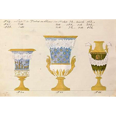 Trois vases en blanc du 1er choix, ca. 1800-1820 White Modern Wood Framed Art Print by Honore