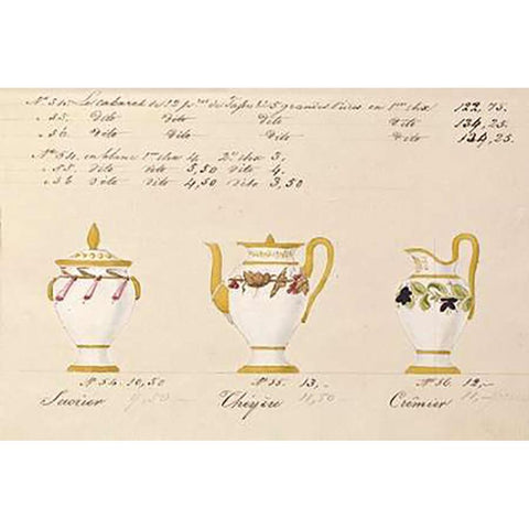 Sucrier, cheyere et cremier, ca. 1800-1820 Black Modern Wood Framed Art Print by Honore