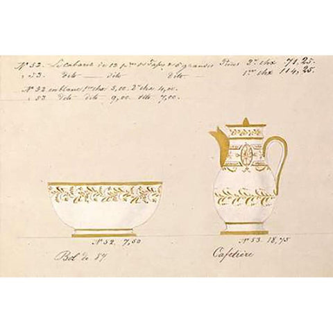 Bol et cafetiere, ca. 1800-1820 Gold Ornate Wood Framed Art Print with Double Matting by Honore