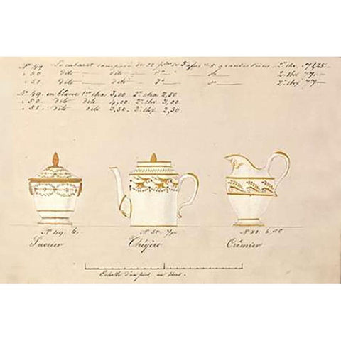 Sucrier, cheyere et cremier, ca. 1800-1820 White Modern Wood Framed Art Print by Honore
