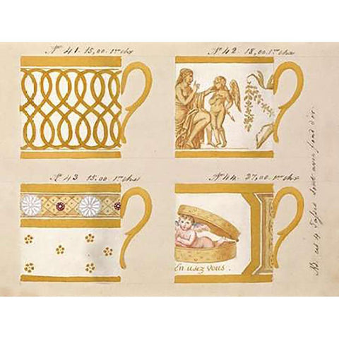 Quatre tasses avec fond dor, ca. 1800-1820 White Modern Wood Framed Art Print by Honore