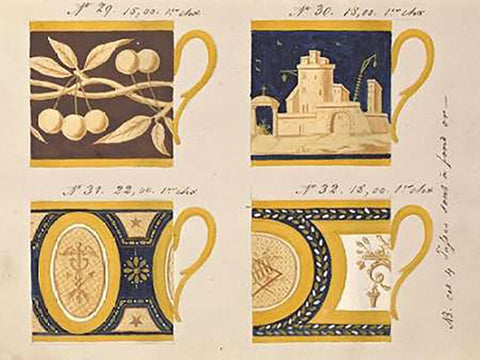 Quatre tasses a fond or, ca. 1800-1820 White Modern Wood Framed Art Print with Double Matting by Honore