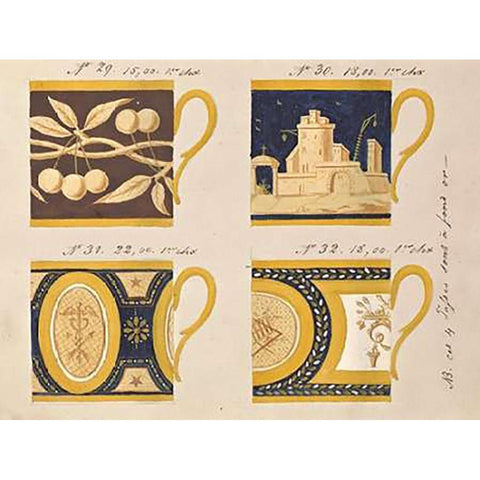 Quatre tasses a fond or, ca. 1800-1820 Black Modern Wood Framed Art Print with Double Matting by Honore