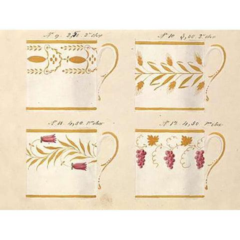 Quatre tasses, modeles: 9,10,11 et 12, ca. 1800-1820 Black Modern Wood Framed Art Print with Double Matting by Honore