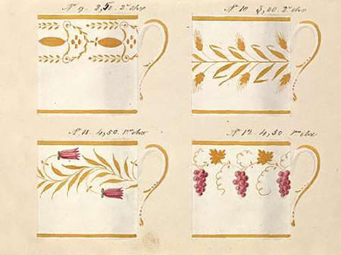 Quatre tasses, modeles: 9,10,11 et 12, ca. 1800-1820 Black Ornate Wood Framed Art Print with Double Matting by Honore