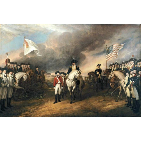 Surrender of Lord Cornwallis Black Modern Wood Framed Art Print with Double Matting by Trumbull, John