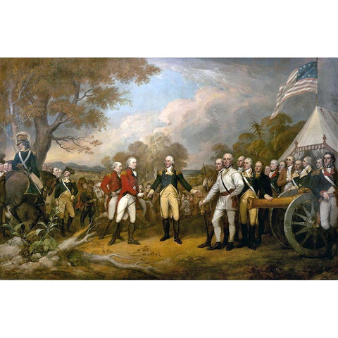 Surrender of General Burgoyne Black Modern Wood Framed Art Print with Double Matting by Trumbull, John