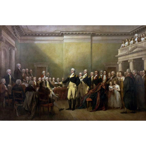 General George Washington Resigning his Commission Black Modern Wood Framed Art Print by Trumbull, John