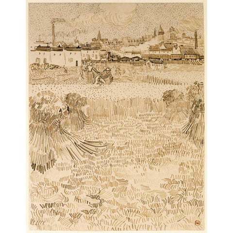 Arles:  View from the Wheatfields Black Modern Wood Framed Art Print with Double Matting by Van Gogh, Vincent