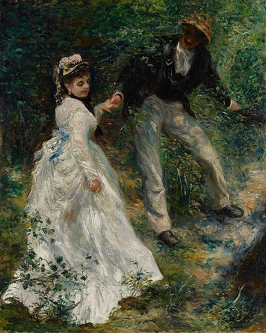 La Promenade Black Ornate Wood Framed Art Print with Double Matting by Renoir, Pierre-Auguste