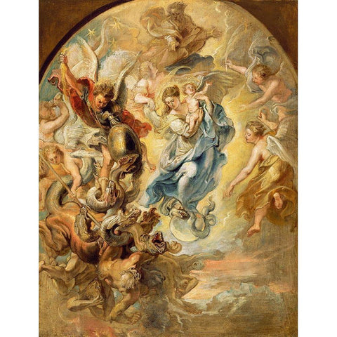 The Virgin as the Woman of the Apocalypse Black Modern Wood Framed Art Print with Double Matting by Rubens, Peter Paul